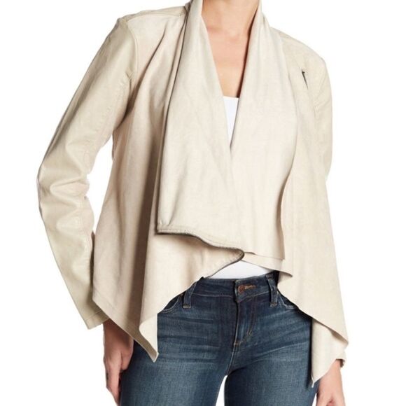 EUC Blank NYC Faux Leather Suede Mixed Media Draped Front Moto Jacket MEDIUM - Picture 6 of 9